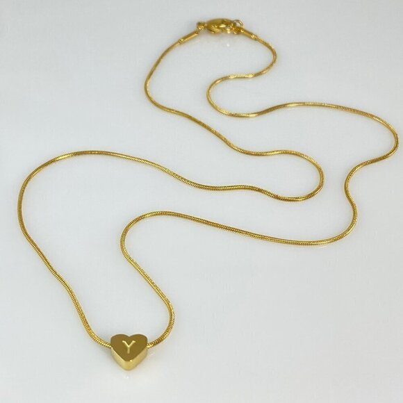 Gold Plated Stainless Steel Heart Initial Letter Necklace - Picture 9 of 16